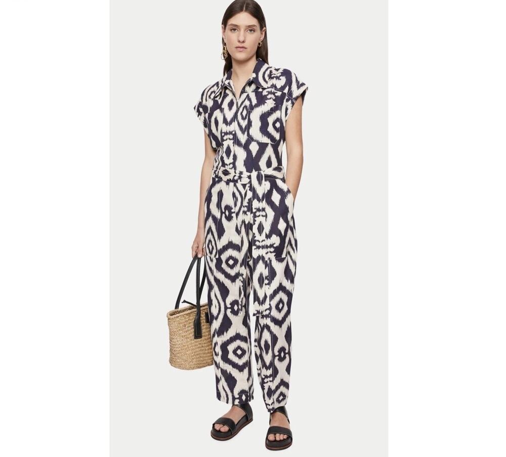 Jigsaw Linen Blend Ikat Jumpsuit UK 12 US 8
